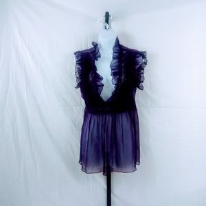Sheer Vibrant Purple Sleeveless Ruffle Top